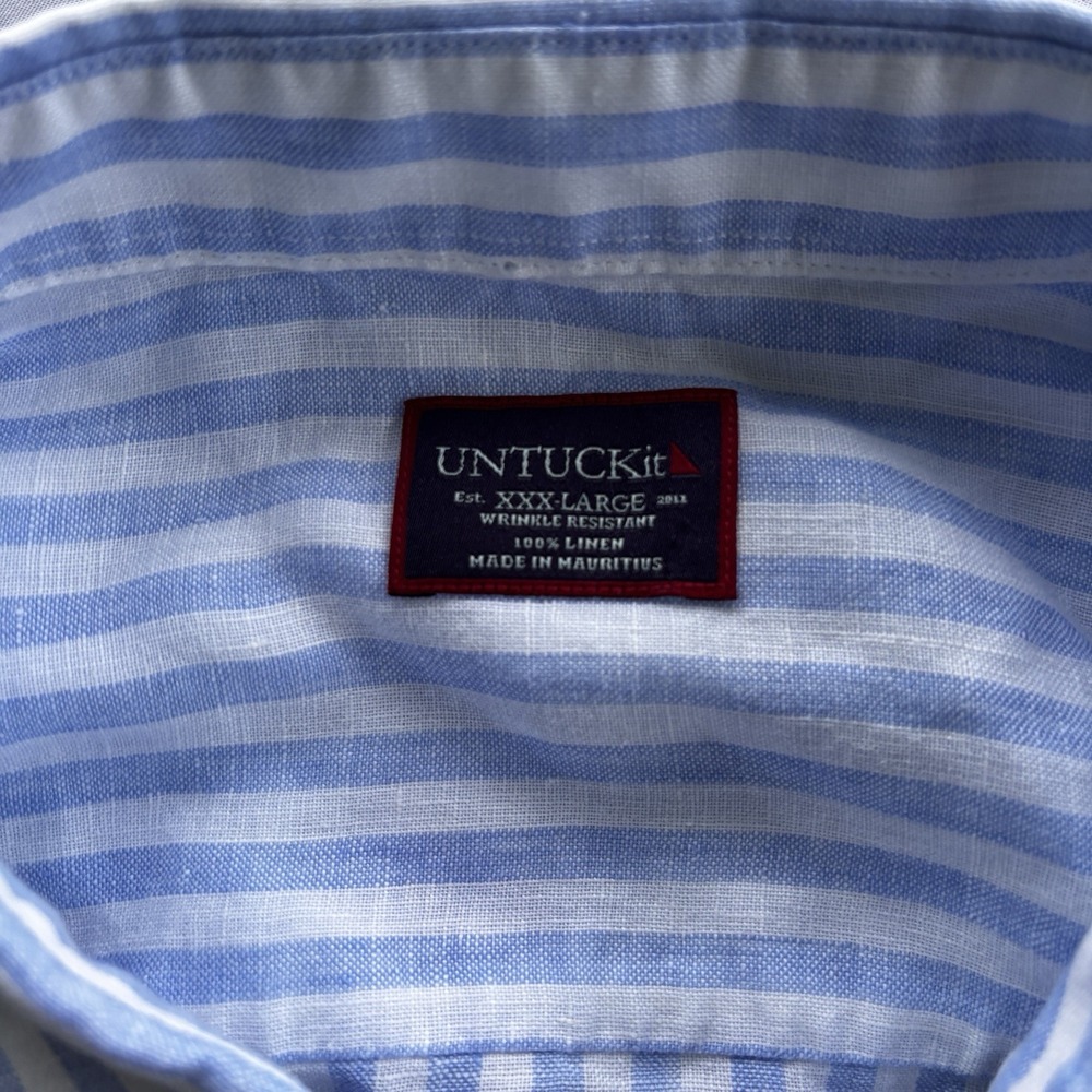 UNTUCKit Breckenridge Blue White Stripe Linen Shirt XXXL 3XL Men's - Picture 3 of 8
